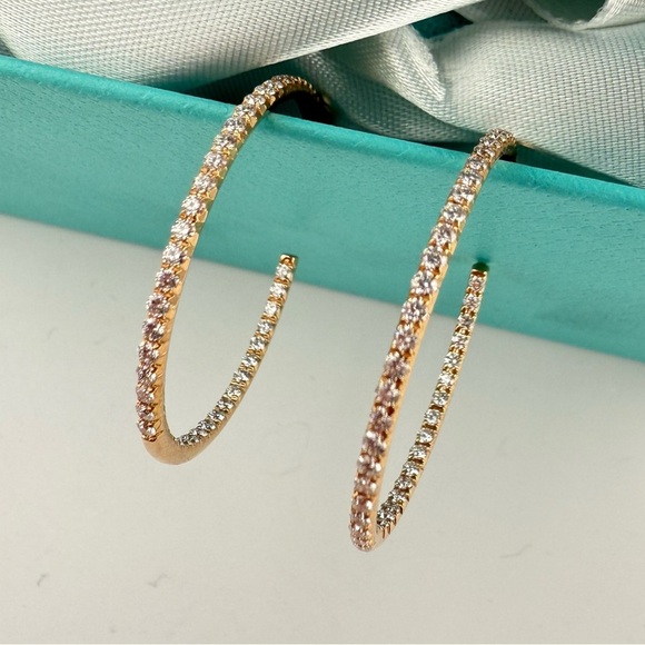 Tiffany & Co.18k Large Diamond Metro Hoop Earrings in Rose Gold - Picture 1 of 9
